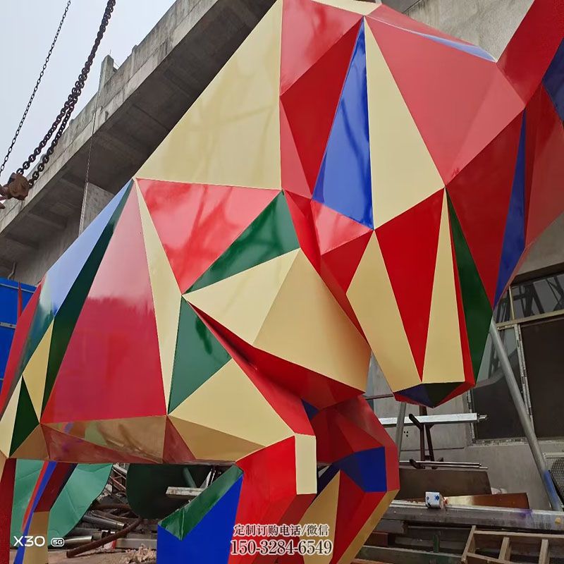 钢结构几何牛雕塑 景观艺术抽象雕塑承接 动物雕塑订做通用